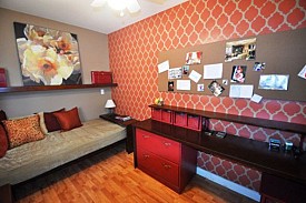 A home office comes to life with stencils. Photo: Cutting Edge Stencils/Hometalk