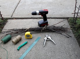 Supplies for building a twig fence. Photo: Gardening Gma/by permission