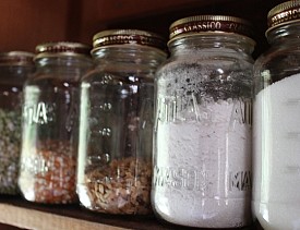 Buying food in bulk and storing it in used jars is a great way to reduce the amount of packaging that you throw away. Photo by s.e. smith for Networx.