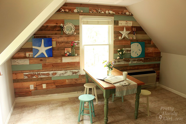 DIY pallet wall by Pretty Handy Girl via Hometalk.com.