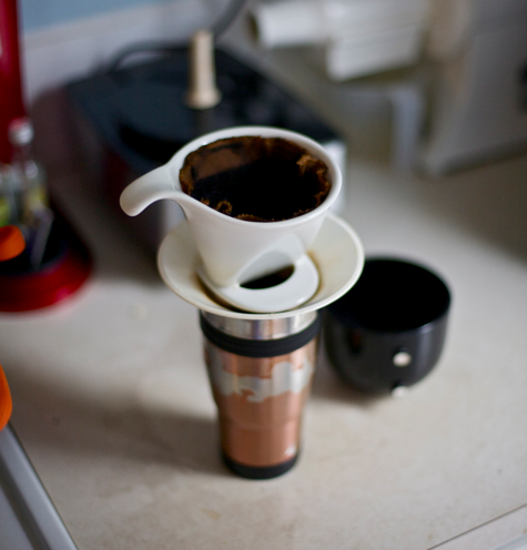 Here's a pic of my uber eco coffee setup - porcelain drip holder with a hemp filter. --Sayward