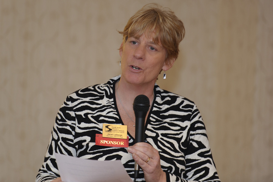 Janet LaBerge speaking at an event. Photo: South Shore Women's Business Network