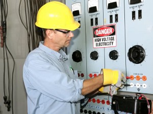 electrician in gloves