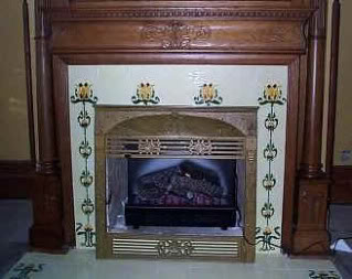 White hand painted tiles for fireplace