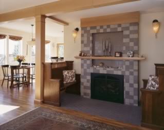 Tile fireplace surround in home