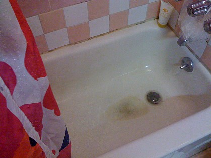 Standing water in the tub. Eeeeew.