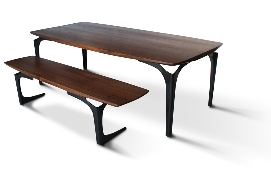 The Bowed Stiletto Dining Table and Dining Bench by City Joinery via CityJoinery.com