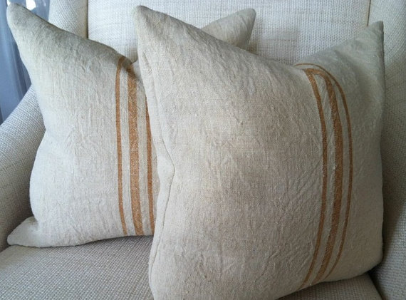 Hemp grain sack pillows by PaulaJDesigns on Etsy.com