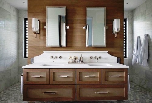 Quartz double sink vanity top/courtesy of Vitoria International