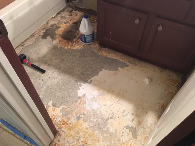 BEFORE DIY bathroom floor demo