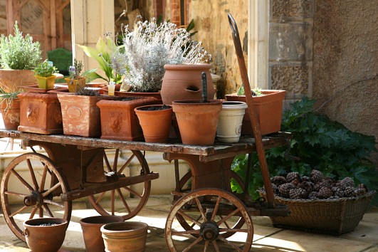 A vintage cart holds an herb garden. Photo by bloodstone/istockphoto.com.