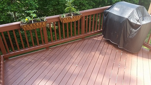 Deck after power washing & staining