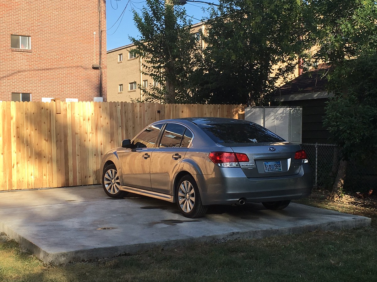 Parked on the concrete pad 