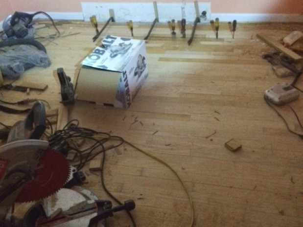 DURING Replacement floor held in place