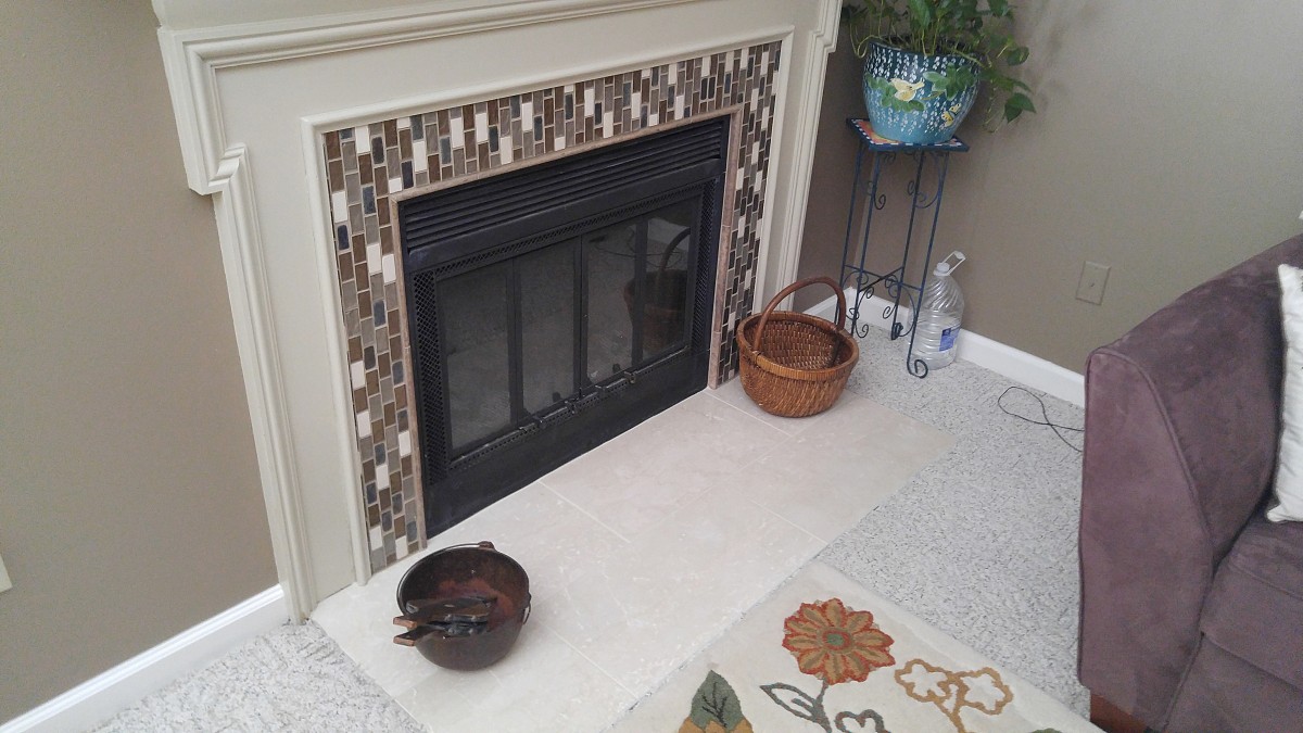 AFTER: New hearth and fireplace mosaic