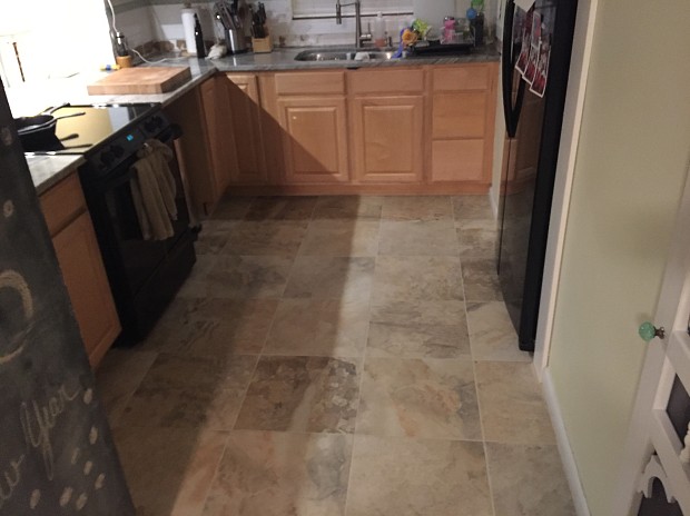 Kitchen showing the new tile floor