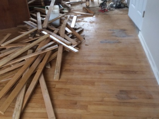 DURING Hardwood floor repair