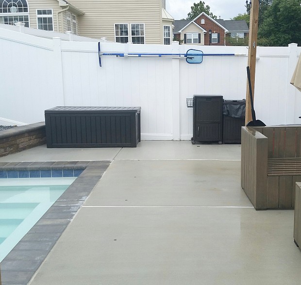 Patio extension near pool shallow end