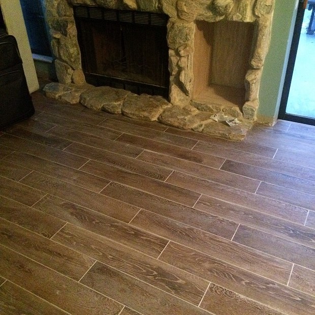 Wood plank ceramic floor tile