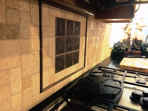 Backsplash behind the kitchen stovetop