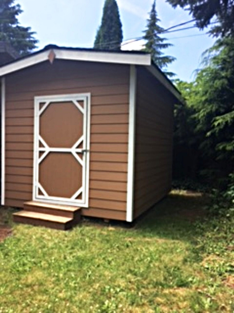 Side view of storage shed