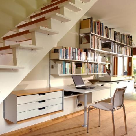 Shelving under stairs